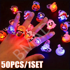 Noxmo GlowRings™ 50-Pack – LED Pumpkin & Ghost Rings